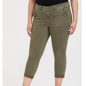 TORRID CROP TWILL MILITARY PANT - OLIVE GREEN